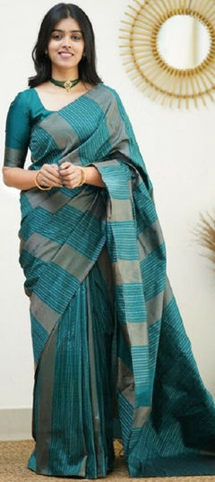 Blue color Saree in Silk fabric with Weaving work