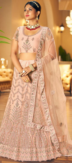 Pink and Majenta color Lehenga in Net fabric with Embroidered, Resham, Stone, Thread work