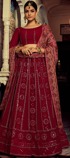 Pink and Majenta color Lehenga in Georgette fabric with Embroidered, Resham, Sequence, Thread work