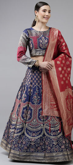Blue color Lehenga in Banarasi Silk fabric with Weaving work