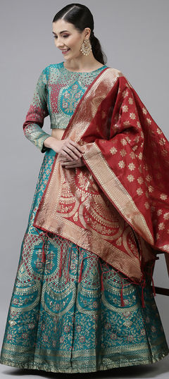 Blue color Lehenga in Banarasi Silk fabric with Weaving work