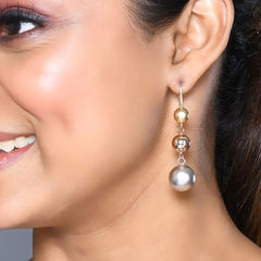 Gold Rodium Polish White and Off White color Earrings in Brass studded with Austrian diamond