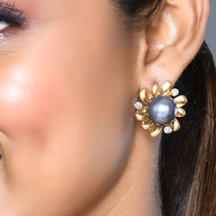 Gold Rodium Polish White and Off White color Earrings in Brass studded with Austrian diamond