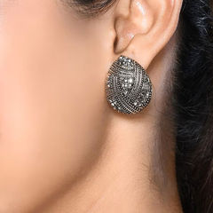 Gold Rodium Polish Black and Grey color Earrings in Brass studded with Austrian diamond