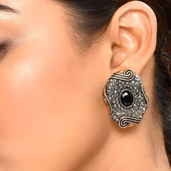 Gold Rodium Polish Black and Grey color Earrings in Brass studded with Austrian diamond