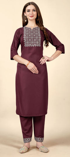 Purple and Violet color Salwar Kameez in Rayon fabric with Embroidered, Resham, Thread work