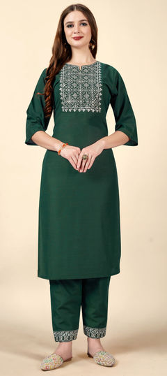 Green color Salwar Kameez in Rayon fabric with Embroidered, Resham, Thread work