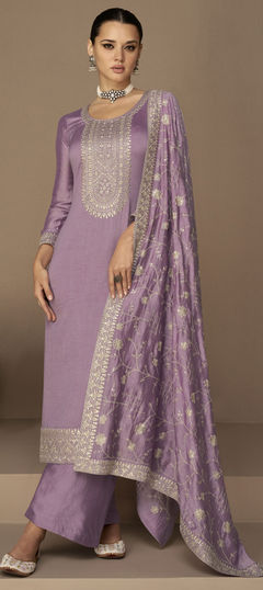 Purple and Violet color Salwar Kameez in Art Silk fabric with Embroidered, Sequence, Thread, Zari work