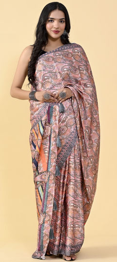 Casual, Party Wear, Traditional Multicolor color Saree in Satin Silk, Silk fabric with Classic Floral, Printed work : 1867108