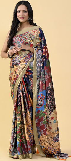 Casual, Party Wear, Traditional Multicolor color Saree in Satin Silk, Silk fabric with Classic Floral, Printed work : 1867113