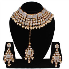 Gold Rodium Polish Black and Grey color Necklace in Metal Alloy studded with Austrian diamond, Kundan