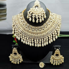 Gold Rodium Polish White and Off White color Necklace in Metal Alloy studded with CZ Diamond