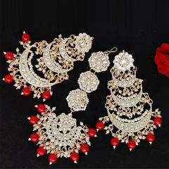 Gold Rodium Polish Red and Maroon color Earrings in Metal Alloy studded with CZ Diamond