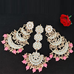 Gold Rodium Polish Pink and Majenta color Earrings in Metal Alloy studded with CZ Diamond