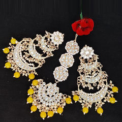 Gold Rodium Polish Yellow color Earrings in Metal Alloy studded with CZ Diamond