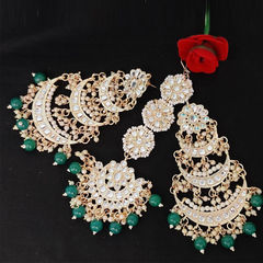 Gold Rodium Polish Green color Earrings in Metal Alloy studded with CZ Diamond