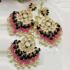 Gold Rodium Polish Pink and Majenta color Earrings in Metal Alloy studded with CZ Diamond