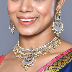 Gold Rodium Polish Black and Grey, White and Off White color Necklace in Metal Alloy studded with CZ Diamond, Kundan, Pearl