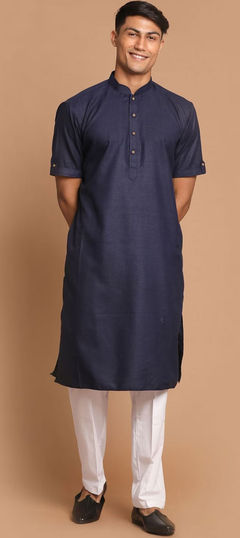 Blue color Kurta Pyjamas in Blended Cotton fabric with Thread work