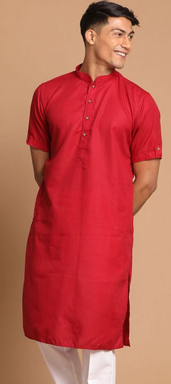 Party Wear Red and Maroon color Kurta in Blended Cotton fabric with Thread work : 1868023