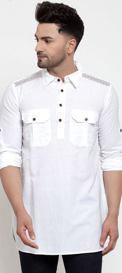 White and Off White color Kurta in Blended Cotton fabric with Embroidered, Thread work