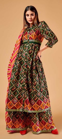 Green color Salwar Kameez in Rayon fabric with Printed work