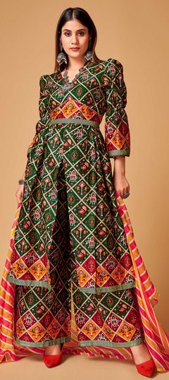 Green color Salwar Kameez in Rayon fabric with Printed work