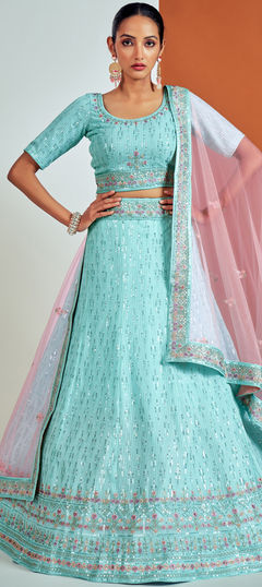 Blue color Lehenga in Georgette fabric with Embroidered, Sequence, Thread work