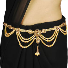 Gold Rodium Polish Gold and Silver color Waist Chain in Metal Alloy studded with CZ Diamond