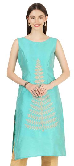 Casual Blue color Kurti in Taffeta Silk fabric with Thread, Zari work : 1869000