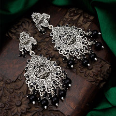Silver Rodium Polish Black and Grey color Earrings in Metal Alloy studded with Beads, CZ Diamond