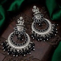 Silver Rodium Polish Black and Grey color Earrings in Metal Alloy studded with Beads, CZ Diamond
