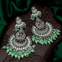 Silver Rodium Polish Green color Earrings in Metal Alloy studded with Beads, CZ Diamond