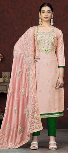 Pink and Majenta color Salwar Kameez in Cotton fabric with Embroidered, Thread work