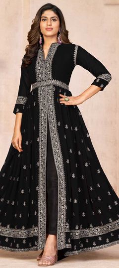 Black and Grey color Salwar Kameez in Georgette fabric with Embroidered, Sequence, Thread work