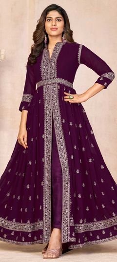 Purple and Violet color Salwar Kameez in Georgette fabric with Embroidered, Sequence, Thread work