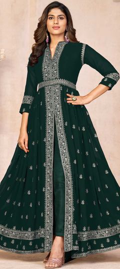 Green color Salwar Kameez in Georgette fabric with Embroidered, Sequence, Thread work