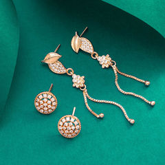 Gold Rodium Polish White and Off White color Earrings in Metal Alloy studded with Austrian diamond