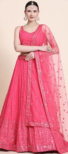 Pink and Majenta color Lehenga in Georgette fabric with Sequence work