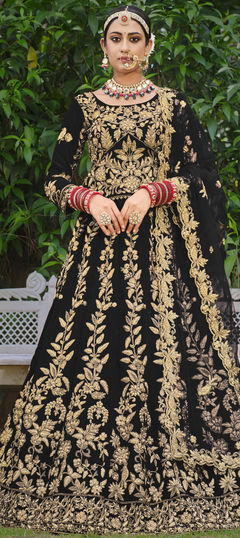 Bridal, Wedding Black and Grey color Lehenga in Velvet fabric with A Line Embroidered, Stone, Thread, Zari work : 1869271