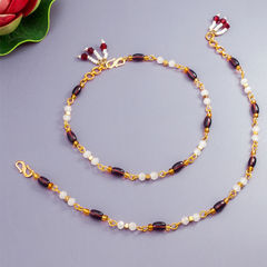 Gold Rodium Polish White and Off White color Anklet in Metal Alloy studded with Beads