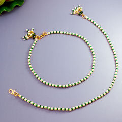 Gold Rodium Polish Green, White and Off White color Anklet in Metal Alloy studded with Beads