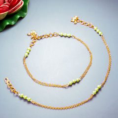 Green color Anklet in Metal Alloy studded with Beads & Gold Rodium Polish : 1869301