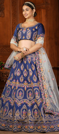 Blue color Lehenga in Taffeta Silk fabric with Embroidered, Thread work