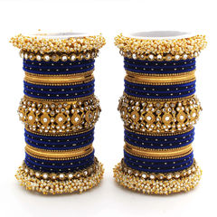 Blue color Bangles in Metal Alloy studded with CZ Diamond, Pearl & Gold Rodium Polish : 1869393