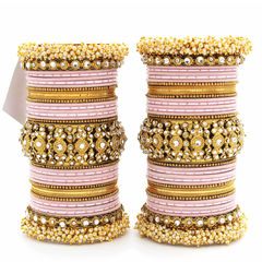 Pink and Majenta color Bangles in Metal Alloy studded with CZ Diamond & Gold Rodium Polish : 1869403