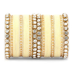 Gold Rodium Polish Beige and Brown color Bangles in Metal Alloy studded with CZ Diamond