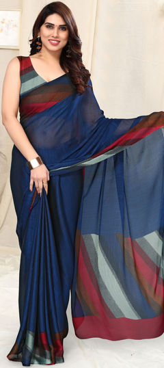 Blue color Saree in Chiffon fabric with Printed work