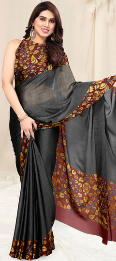 Black and Grey color Saree in Chiffon fabric with Printed work