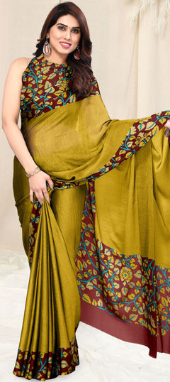 Yellow color Saree in Chiffon fabric with Printed work